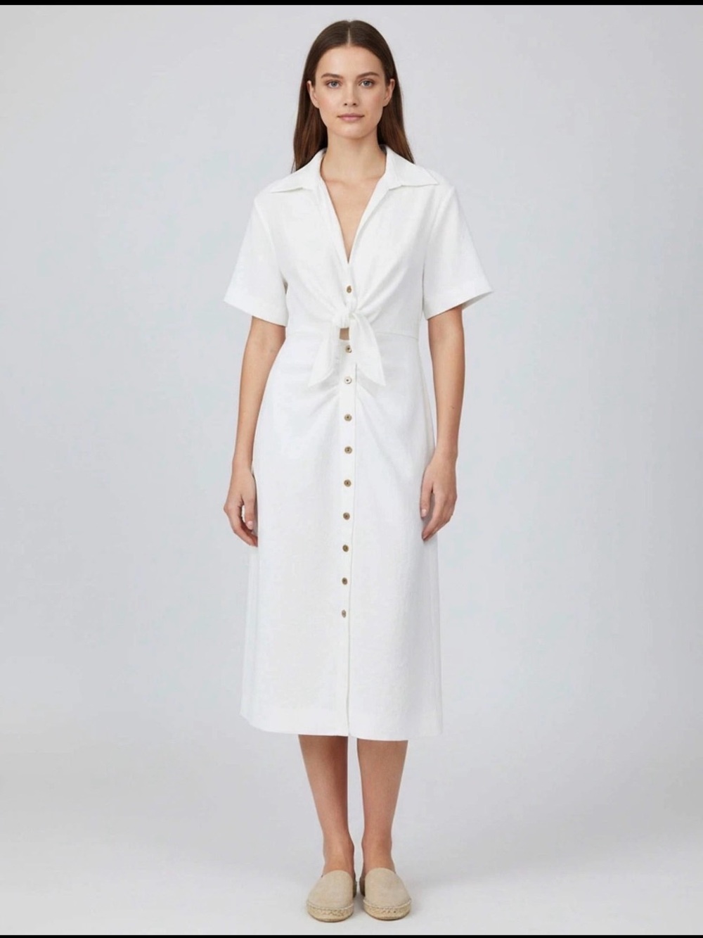 Sandro White Gabardine Knotted Shirt Dress, Short Sleeve Size XS